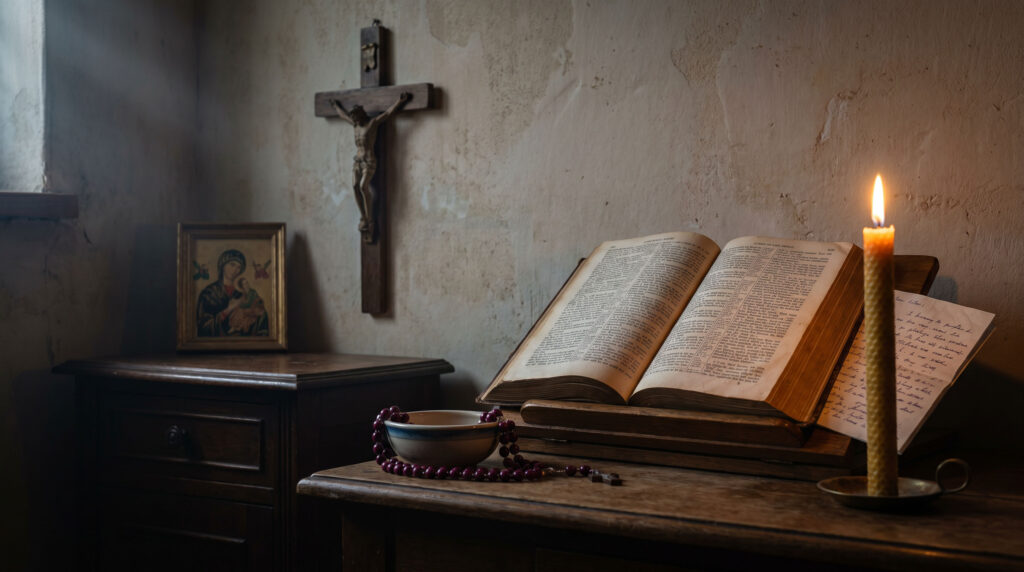 Familia católica rezando